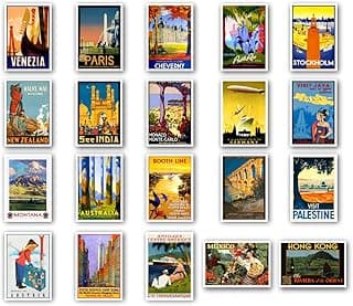VINTAGE TRAVEL POSTERS postcard set of 20. depicting the original 1920s-1940s posters. Variety pack reprint postcards. Made in USA. image
