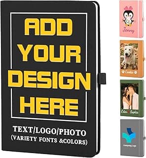 Custom Notebook with Your Logo Photo Text Personalized Leather Journal Notebook A5 Lined Journal Notebooks Customized Birthday Office Christmas Bulk Gifts for Women Men (20, Black)