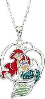 Jewelry for Women, Little Mermaid Ariel Silver Plated Necklace Pendants, Rainbow Crystal, Rainbow Glitter, Crystal Seashell Accents, 18"