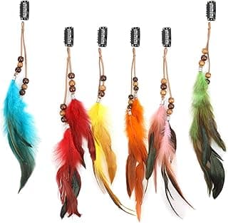 Boho Feather Hair Clips Hippie Hair Extensions 6 Pcs Indian Tribal Bead Gypsy Colorful Handmade Feather Tassel Headpiece Festival Cosplay DIY Present for Girl Women Hair Accessories image