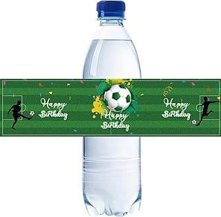 Soccer Happy Birthday Water Bottle Labels, Soccer Bottle Wrappers for Baby Shower, Football Birthday Water Bottle Stickers, Sport Themed Birthday Party Decoration - Set of 32 image