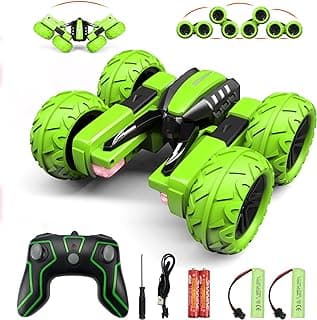 Remote Control Car for Kids 3-12 Years Old, Birthday Gift Toy for Boys Age 4 5 6 7 8, RC Car Stunt with Light 4WD Double Side Racing Vehicle 360° Flips Offroad Indoor Outdoor Sand Grass Garden Green image