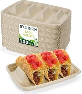 100 Pack Disposable Taco Holders with Dividers, Perfect for Taco Bar Supplies