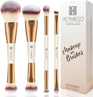 HEYMKGO Makeup Brushes Set, 4Pcs Double-ended Foundation Contour Powder Blush Concealer Eyeshadow Brush Set for Liquid, Cream, Powder for Blending Buffing Professional Face Brush Set Tools(Apricot) image