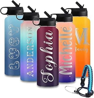 Personalized Water Bottle with Straw,Gradient Custom Insulated Stainless Steel Sports Water Bottle with Name or Text-Double Wall Vacuum Insulated Gift Cup for Kids Women Men-20 Fonts image