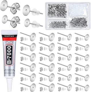 Evatage Jewelry Glue with Earring Posts,1002Pcs Stainless Steel Earring Posts with Butterfly and Rubber Earring Backs, Hypoallergenic Stud Earring Posts with Glue for Jewelry Making DIY Earring Kit