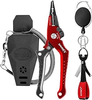 SAMSFX Aluminum Fishing Pliers Hook Remover Braid Line Cutter with Coiled Lanyard, Fly Fishing Knot Tying Tool & Retractors image