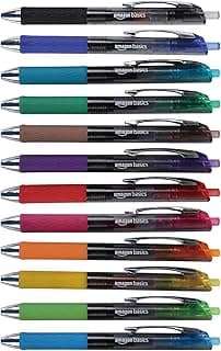 Amazon Basics Gel Pens Fine Point Smooth Writing Pens, Retractable, Assorted, 0.7mm, 12 Pack image