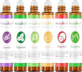 Essential Oil Roll On Set with Lavender, Peppermint, Eucalyptus & Grapefruit, Tea Tree & Vanila - Aromatherapy Relaxation Gift for Women - 6 Pack of 10ml Roll-Ons image