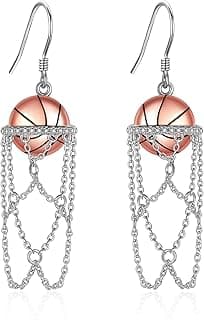 Basketball Earrings 925 Sterling Silver Basketball Dangle Basketball Jewelrys for Women Player Sport Lover image