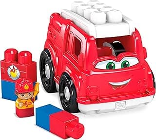 Mega BLOKS First Builders Toddler Building Blocks Toy Set, Freddy Firetruck with 6 Pieces and Storage, 1 Figure, Red, Ages 1+ Years image