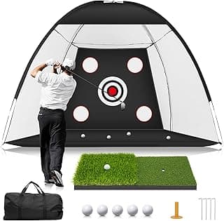 Golf Net: 10x7ft Golf Practice Net for Backyard Chipping Driving with Dual-Turf Golf Hitting Mat, All-in-1 Outdoor Indoor Golf Hitting Net with Multiple Targets, Golf Aid for Men/Golf Lovers image
