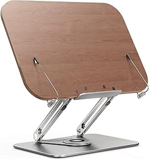 Book Stand for Reading, Adjustable Holder with 360° Rotating Base and Page Clips, Foldable Book Display, Cookbook Stand, for Kitchen, Home Office, Laptop, Tablet image