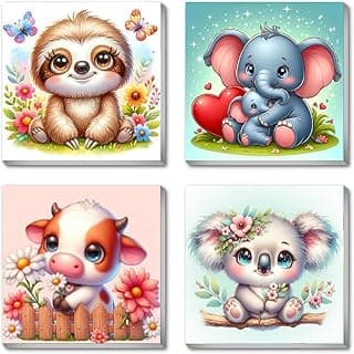 4 Pack Paint by Numbers Kit for Kids with Frame,Cute Animals Painting Kits for Kids Ages 8-12,Easy Paint by Number Kids Paint for Beginner,DIY Acrylic Oil Painting Kit for Wall Decor(8X8inch) image