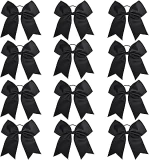 12 Pcs Large Cheer Bows 8" Bulk Hair Bow Accessories with Ponytail Holder for Girls High School College Cheerleading image
