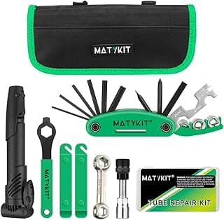 Bike Repair Kit with Tools Bag + Bicycle Pump + Bike Multitool + Crank Extractor and Wrench + Bone Wrench + Tire Lever + Bike Glueless Patches Set image