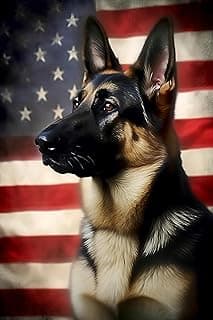 Dog Theme Diamond Painting Kits for Adults - 5D Diamond Art for Beginners, DIY Full Drill German Shepherd American Flag Paintings with Diamonds Gem Art for Home Wall Decor (20x24inch) image