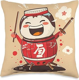 Whimsical Anime - Style Taiko Drum Design Throw Pillow image