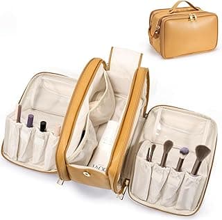 Travel Makeup Bag Women's Large Capacity Cosmetic Portable Organizer Large Opening Waterproof Storage Toiletry Bags Vertical Free-Standing Brush Holder for Easy Access Orange image