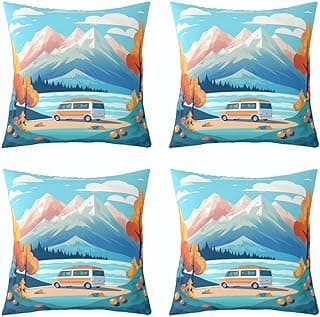 Feelyou Natural Scenery Throw Pillow Covers 20"x20" Set of 4 Travel Car Cushion Case for Kids Boys Girls Teens Toddler Mountain Lake Decorative Pillowcase Nutrue Theme Home Decor image