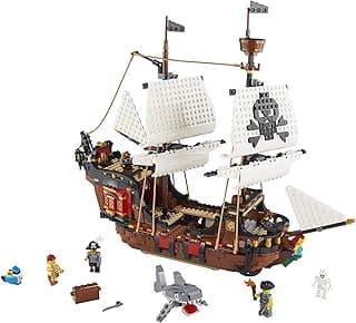 Creator 3 in 1 Pirate Ship Building Set, Kids can Rebuild The Pirate Ship into an Inn or Skull Island, Features 4 Minifigures and Shark Toy, Makes a Great Gift for Kids Ages 9+ Years Old, 31109 image