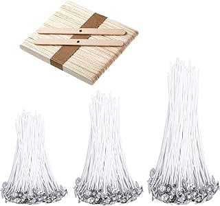BEADNOVA Candle Wicks Set 150 Pcs Candle String Cotton Wicks with 50 Pcs Wooden Holders Centering Device for Making Supplies DIY (4, 6, 8 Inch)