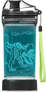 Dinosaur 3D Glowing Water Bottle, Light Up Boy Drinking Cups with 3D Roar T REX Dinosaur Night Light- 14 OZ Tritan BPA Free - Cool Jurassic Merchandise Gift for School Kids Boy Girl image