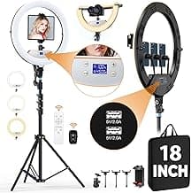 18" Foldable Ring Light, Big Ring Light for iPhone/iPad with 71" Tripod/LCD Display/Wireless Remote, Adjustable 2600K-6500K Color Temperature, for YouTube Facebook Live TikTok Video Recording Vlog
