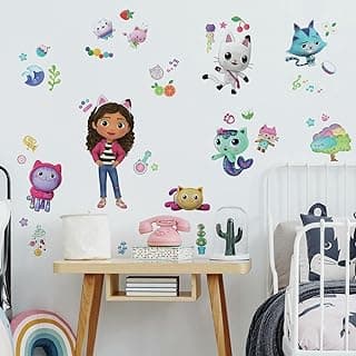 Gabby's Dollhouse RMK4823SCS Peel and Stick Wall Decals, Pink, Purple, Blue image