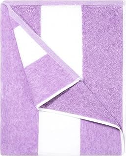 Cotton Oversized Beach Towel - Large 70 x 35 Inch Pool Towel, Purple Striped Quick Dry Swimming Cabana Towel image