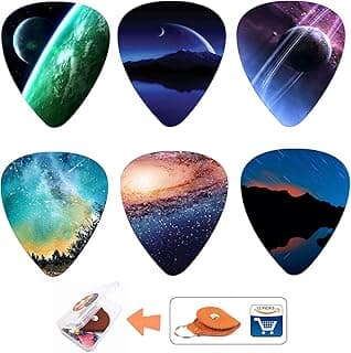Unique Guitar Picks 12 Medium Gauge Pack with Picks Holder and Plastic Picks Box, SUNLP Fairyland Galaxy Themed Guitar Cool Picks for Bass Electric Guitar Acoustic Guitar Lovers guitarists gift image