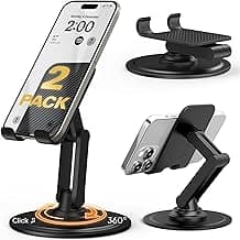 Cooper 360° Stand, 2-Pack - Adjustable Cell Phone Stand for Desk | 360° Click-Rotating Mobile Stand, Multi-Angle, Metal Base, Foldable, Portable | Cell Phone Holder for Desk (Black, 2pc)