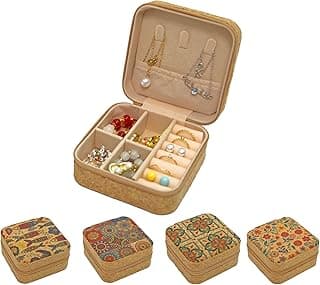HAIYHEDAOY 4-Pcs Mini Jewelry Box, Soft Lumber Portable Jewelry Case, Small Print Jewelry Travel Organizer for Ring, Pendant, Earing, Necklace image