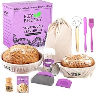 Sourdough Starter Kit | Banneton Proofing Baskets 10 Inch Round & 9 Inch Oval | Glass Starter Jar | Danish Dough Whisk | Sourdough Bread Kit & Recipe Ebook All Included image