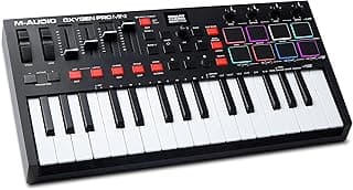 M-Audio Oxygen Pro Mini – 32 Key USB MIDI Keyboard Controller With Beat Pads, MIDI assignable Knobs, Buttons & Faders and Software Suite Included image