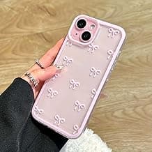 EYZUTAK Case for iPhone 14, Clear Cute Ribbon Bowknot Pattern Aesthetic Transparent Phone Case Raised Camera Protection Stylish Slim Soft Durable TPU Protective Cover for Women Girls - Pink image