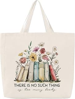 Canvas Book Tote Bag for Women, Book Lover Gifts Bookish Presents, Cute Aesthetic Reading Accessories for Librarian Bookworm image