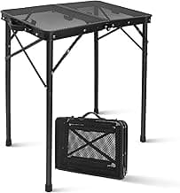 Small Folding Grill Table for Outside, 3 Heights Adjustable Lightweight Portable Metal Outdoor Grill Table for Camping Picnic Cooking BBQ, Black