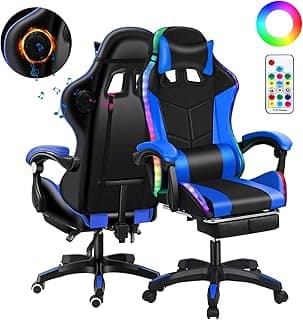 Gaming Desk Chair, Gaming Chair with Bluetooth-Compatible Speakers and RGB LED Lights, Ergonomic Massage Computer Chair with Height Adjustable, Video Game Chair High Back with Lumbar Support image