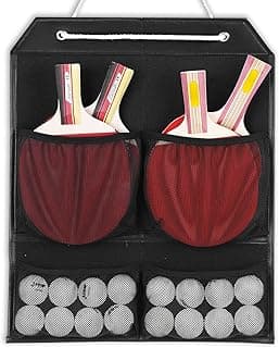VISEMAN Ping Pong Storage Rack, Table Tennis Racket Holder Wall Mount Organizer for 4 Paddles and Balls image