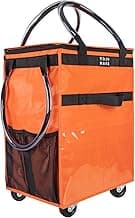 Reusable Grocery Bag On Wheels, Shopping Trolley, Rolling Tote with 8 Pockets and Zipper Cover, Foldable, Heavy Duty Handles, Carries Up to 46 LBS (Medium, Orange) image