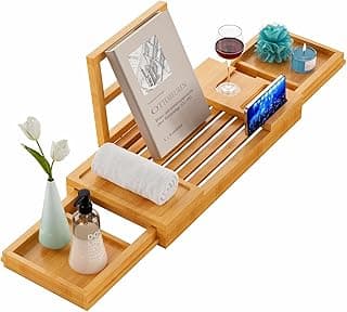 Yirilan Bamboo Bathtub Tray, Expandable Bathroom Tray, Waterproof Tray Caddy, Perfect Bath Caddy for Home Spa, Gift for Loved Ones, Bamboo image