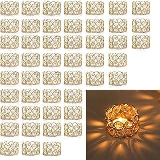 VINCIGANT 48PCS Gold Crystal Tea Light Candle Holders for Wedding Centerpieces,Votive Candle Holders Bulk Metal Candle Centerpiece for Dining Table Party Halloween Chirstmas Decor (Candle Excluded)