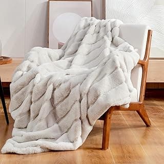 Cozy Bliss Faux Fur Throw Blanket for Couch, Cozy Soft Plush Thick Winter Blanket for Sofa Bedroom Living Room, 50 * 60 Inches Beige image