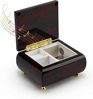 Stunning Burgundy Beveled Top Music Jewelry Box with Artistic Floral Motif-Many Songs to Choose-Could I Have This Dance image
