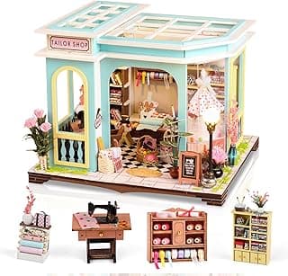 DIY Miniature House Kit,Tailor Shop Mini Dollhouse Making Kit with Furniture & LED,Tiny for Adults Teens to Build,3D Wooden Crafts Model,Home Christmas Decor Birthday Gifts for Family and Friends image