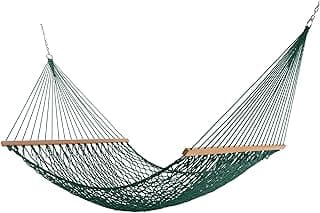 Castaway Living 13 ft. Double Traditional Hand Woven Green Polyester Rope Hammock with Free Extension Chains and Tree Hooks, for 2 People with a Weight Capacity of 450 lbs.