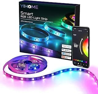 Smart LEDs Light Strip, 60 LEDs/m, 16.4ft Wi-Fi RGB Strip Light, Work with Google & Alexa, App & Voice Control, Music Sync, IP65 Waterproof Strip Lighting, Black Shape image