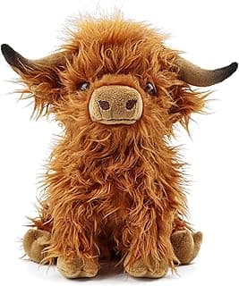Cute Highland Cow Stuffed Animal,10.5 inches Two Color Realistic Cow Plush Toy,Animal Cattle Plush Farm Toy,Farm Plushie Christmas Birthday Present for Boys Girls Kids Grandchildren (Cute Brown) image