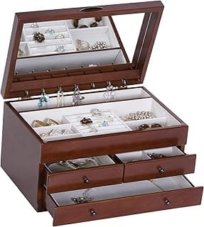 Mele and Co. Fairhaven Wood Finish Jewelry Box Organizer with Mirror - Choice of White or Walnut image